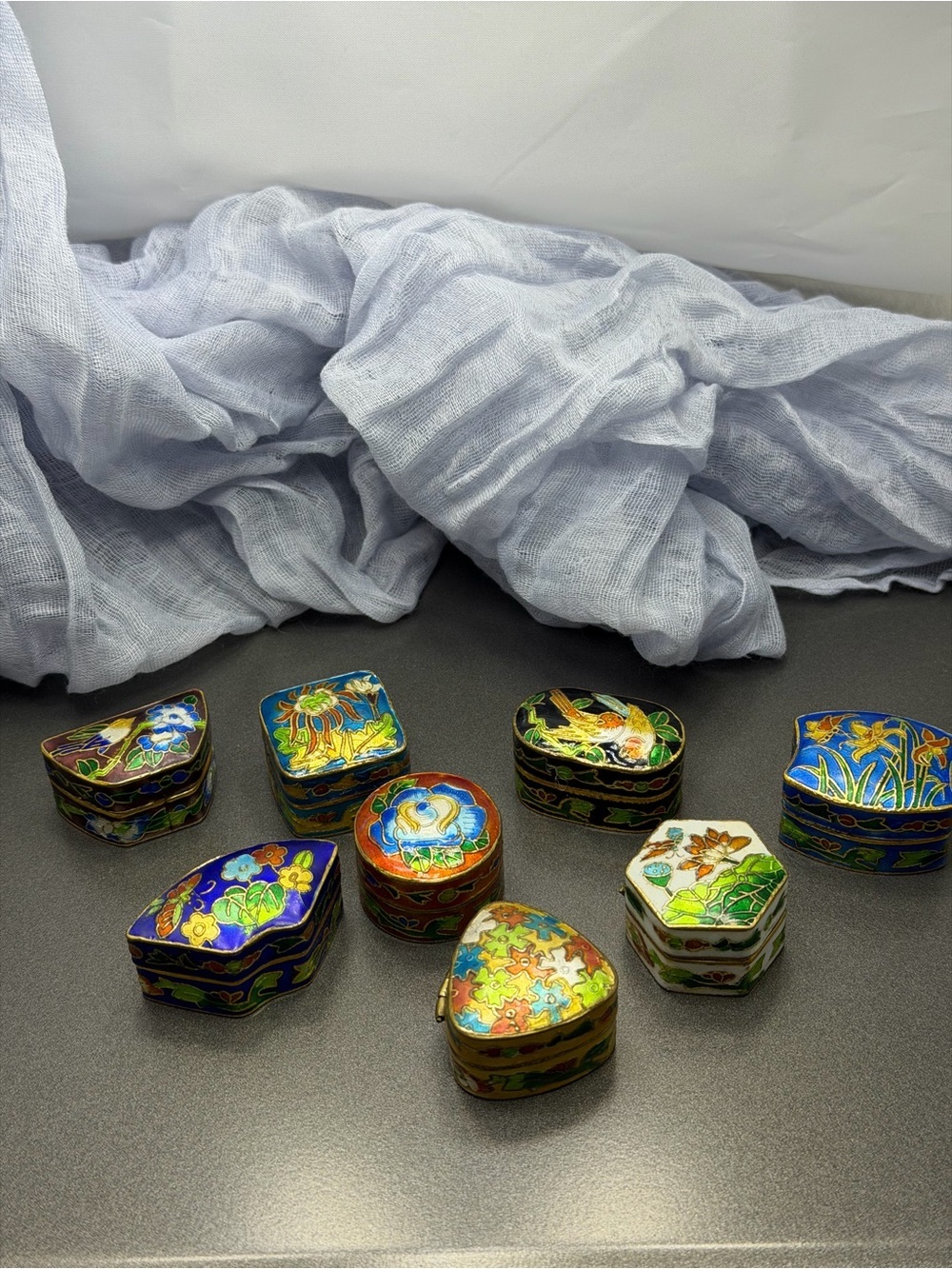 🎂🎊🎉Vintage Chinese Cloisonné Enamel Mini Trinket Boxes